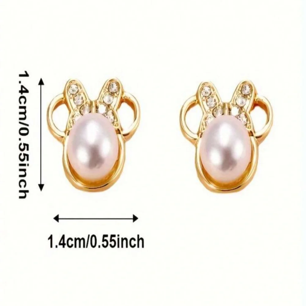 Gold Minnie Mouse Pearl Studs, Minnie Mouse Stud Earrings - Picture 5 of 5